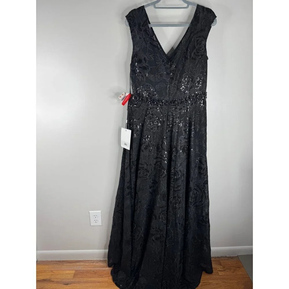 NWT Mac Duggal 12413 Embroidered Cap Sleeve A Line Black Floral Dress Size 12 - Picture 5 of 5